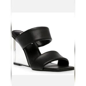 STEVE MADDEN Isa Faux Leather Plastic Clear Sandal Heel in Black Sz 10